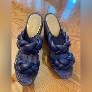 Kenneth Cole Navy Braided Double-Strap Slide Sandals